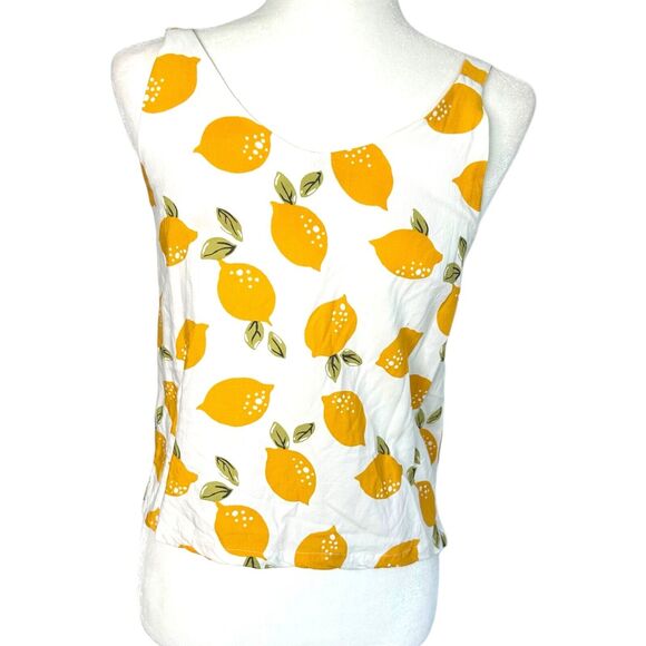 Jun & Ivy Womens Yellow White Tank Top Lemon V-Neck Button Up Sleeveless Medium - Picture 2 of 7